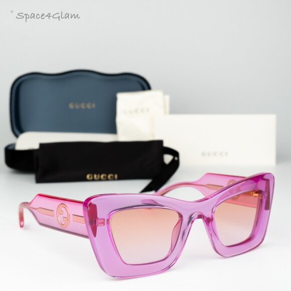 Gucci Women Sunglasses Trans Pink Orange Violet Grad Butterfly GG1552S 003 NEW - Picture 1 of 12
